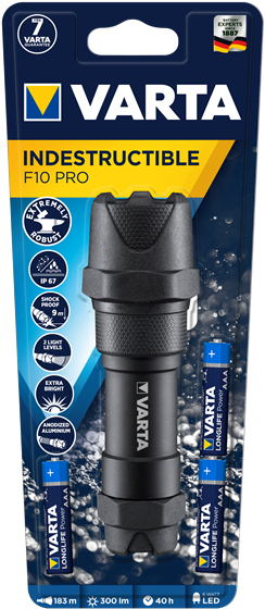 Varta INDESTRUCTIBLE F10 PRO - Hand-Blinklicht - Schwarz - Aluminium - 9 m - IP67 - LED