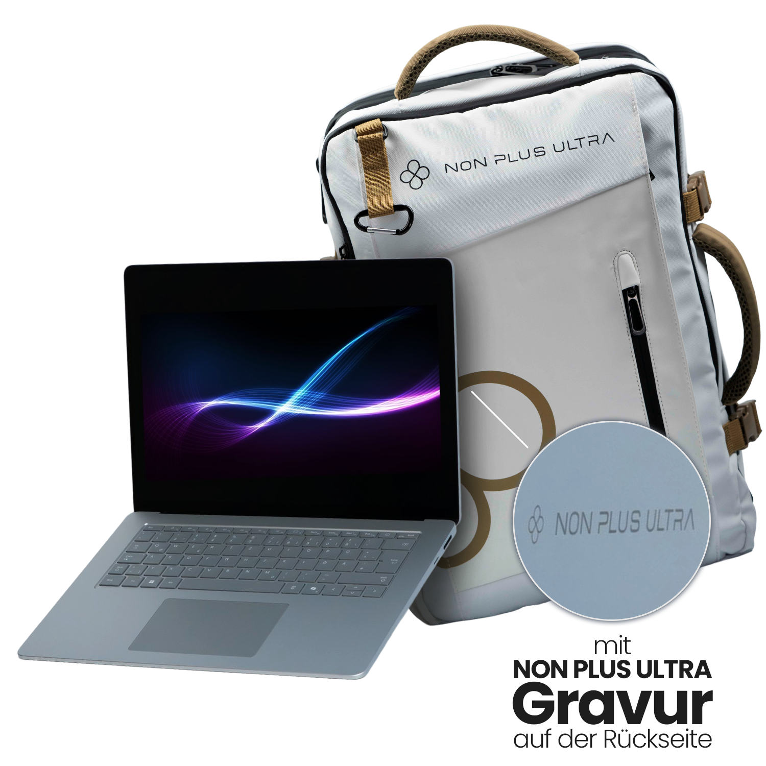 bestehend aus Microsoft Surface Laptop 7 (inkl. Non Plus Ultra Gravur) + Rucksack in weiss/beige