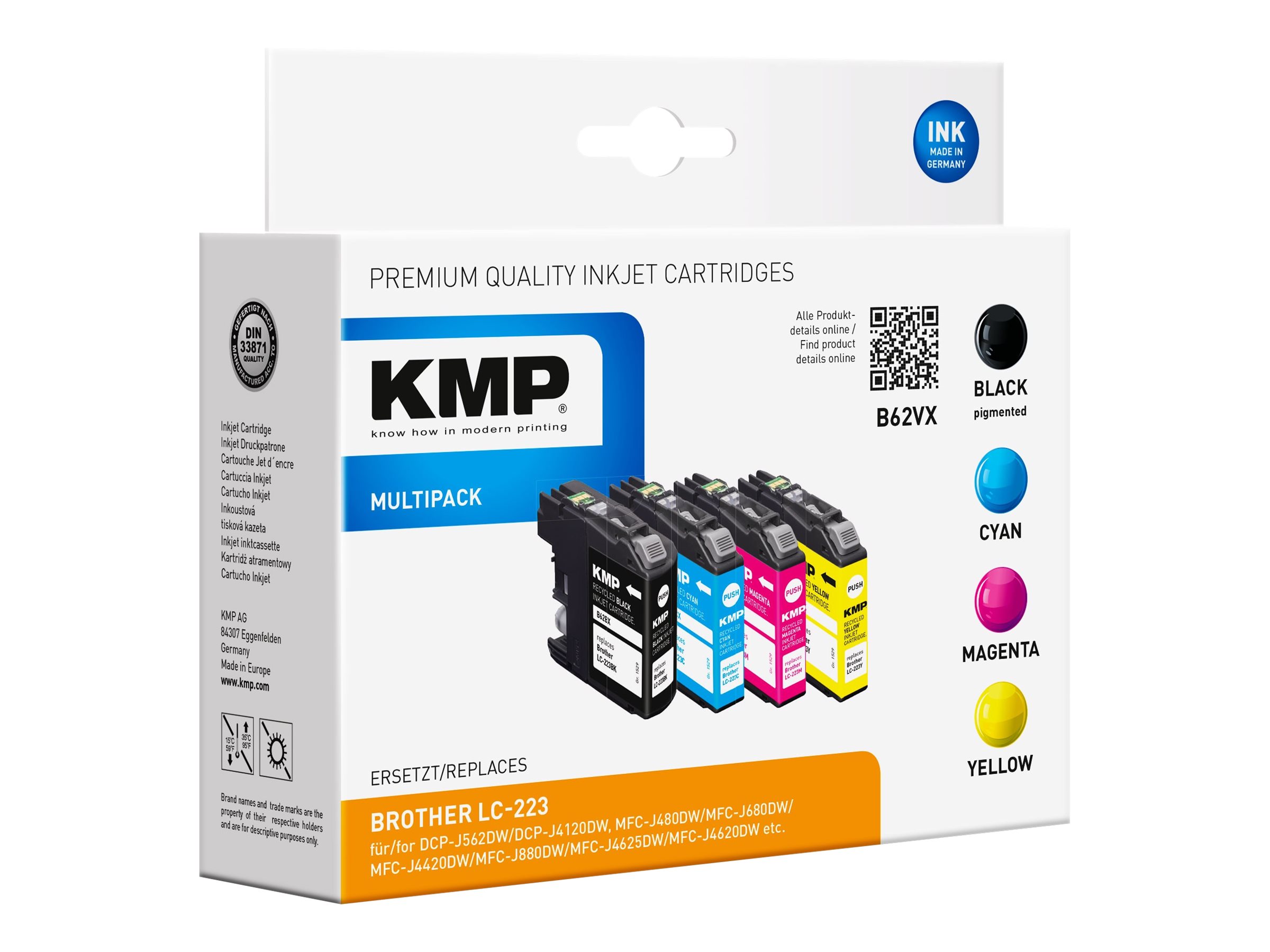 KMP B62VX - 4er-Pack - Schwarz, Gelb, Cyan, Magenta - kompatibel - Tintenpatrone (Alternative zu: Brother LC-223BK, Brother LC-223M, Brother LC-223C, Brother LC-223Y)