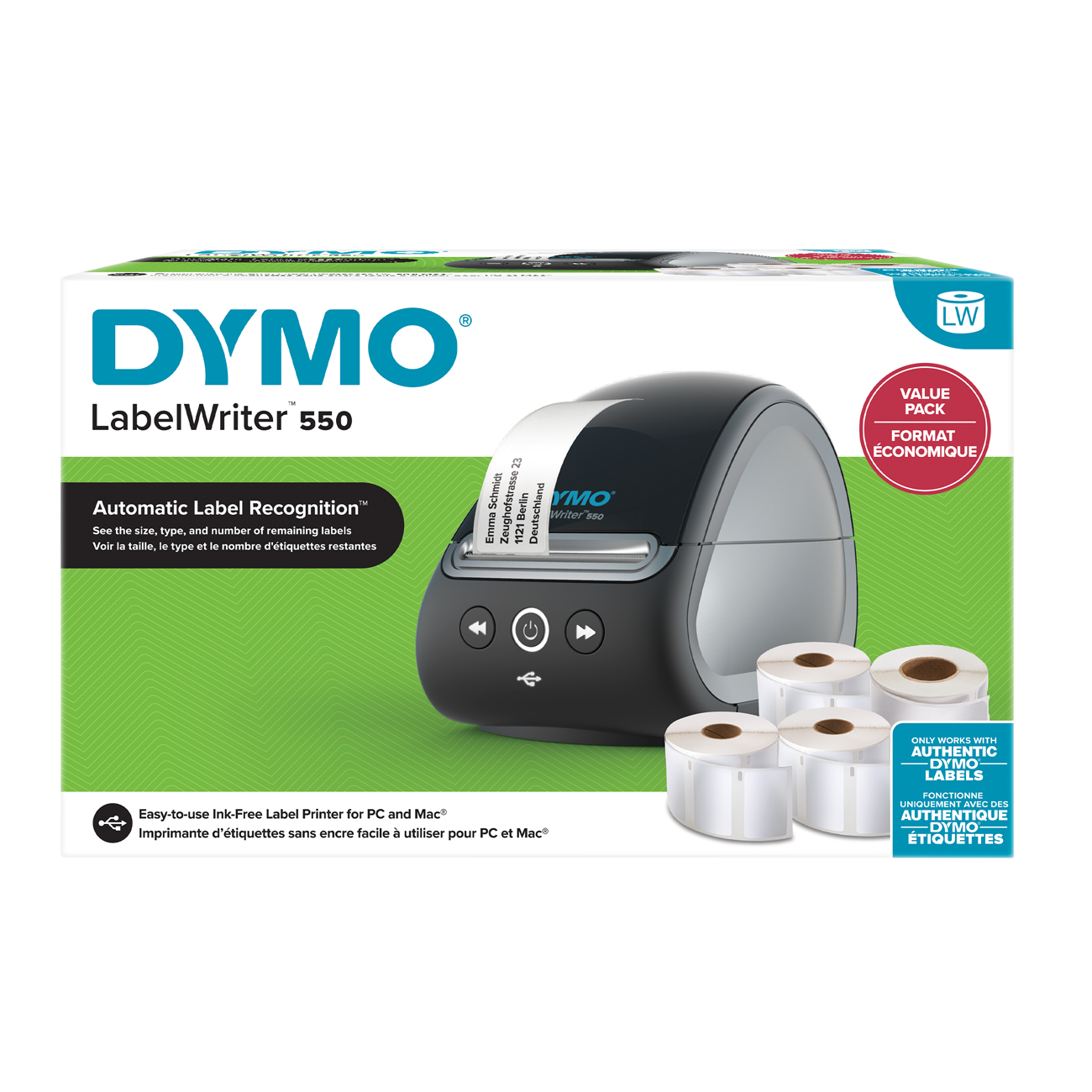 DYMO LabelWriter  550  Value Pack mit 4 LW-Rollen