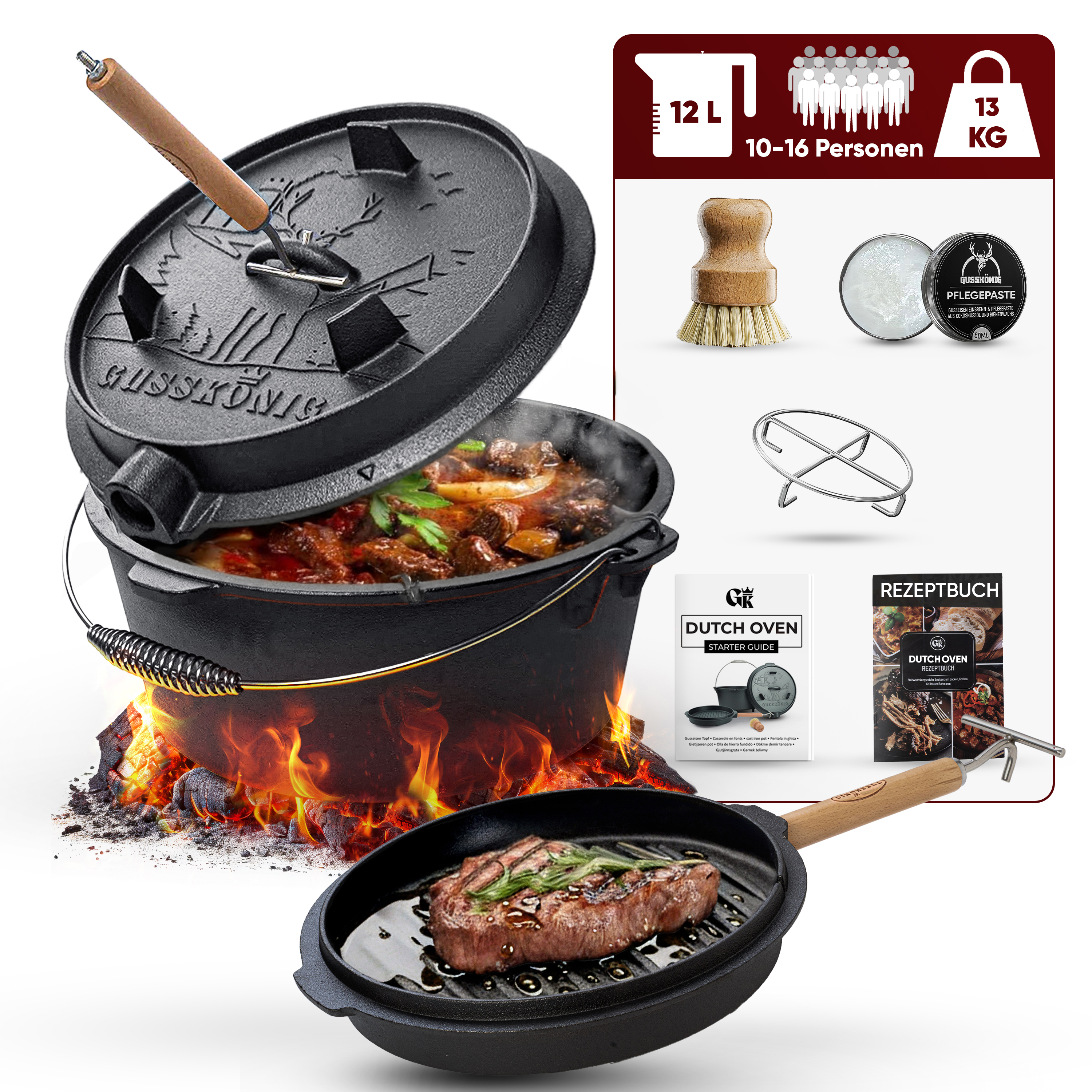 Dutch Oven Set 12 L ohne Füße