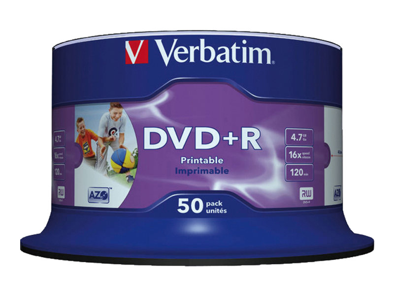 Verbatim 50 x DVD+R - 4.7 GB 16x - Bedruckbarer Innenring, in Fotoqualität bedruckbare Oberfläche