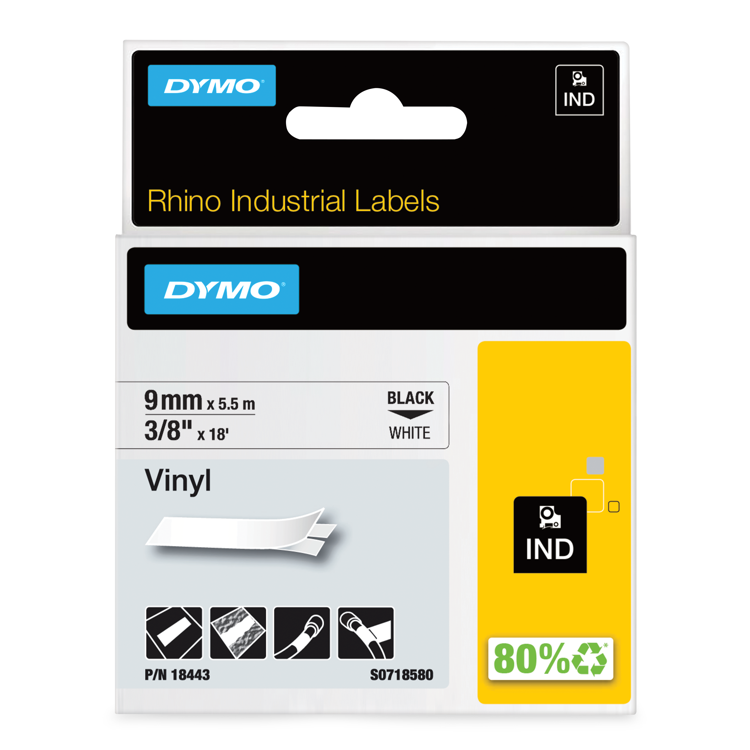ub6jogfsfzyonb3omyq2 Original IND-Schriftband für Rhino | farbiges Vinyl | schwarz auf weiß | 9mm x 5,5m