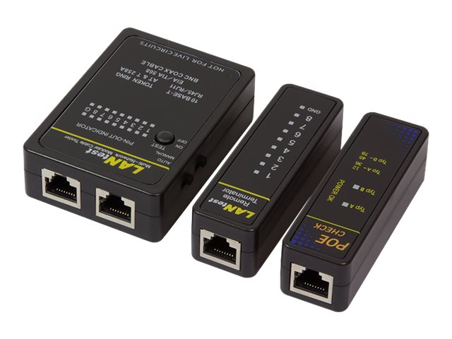 Network cable tester with PoE finder