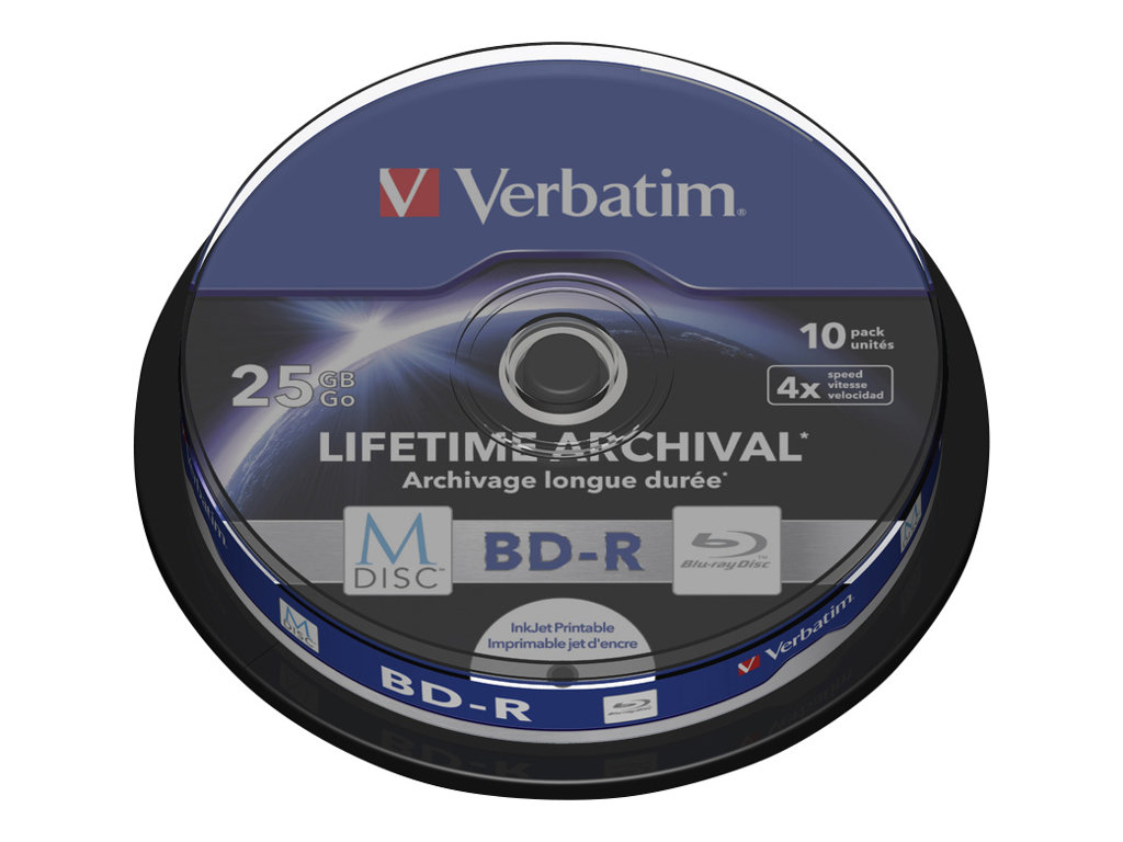 M-Disc - 10 x BD-R - 25 GB 4x - mit Tintenstrahldrucker bedruckbare Oberfläche