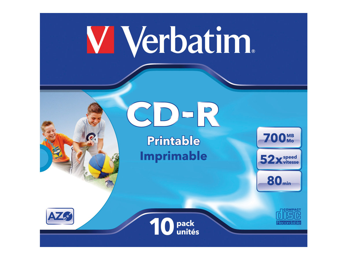 10 x CD-R - 700 MB (80 Min) 52x - mit Tintenstrahldrucker bedruckbare Oberfläche, breite bedruckbare Oberfläche - Jewel Case (Schachtel)