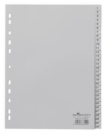 Zahlenregister A4 1-31 PP volldeck. grau