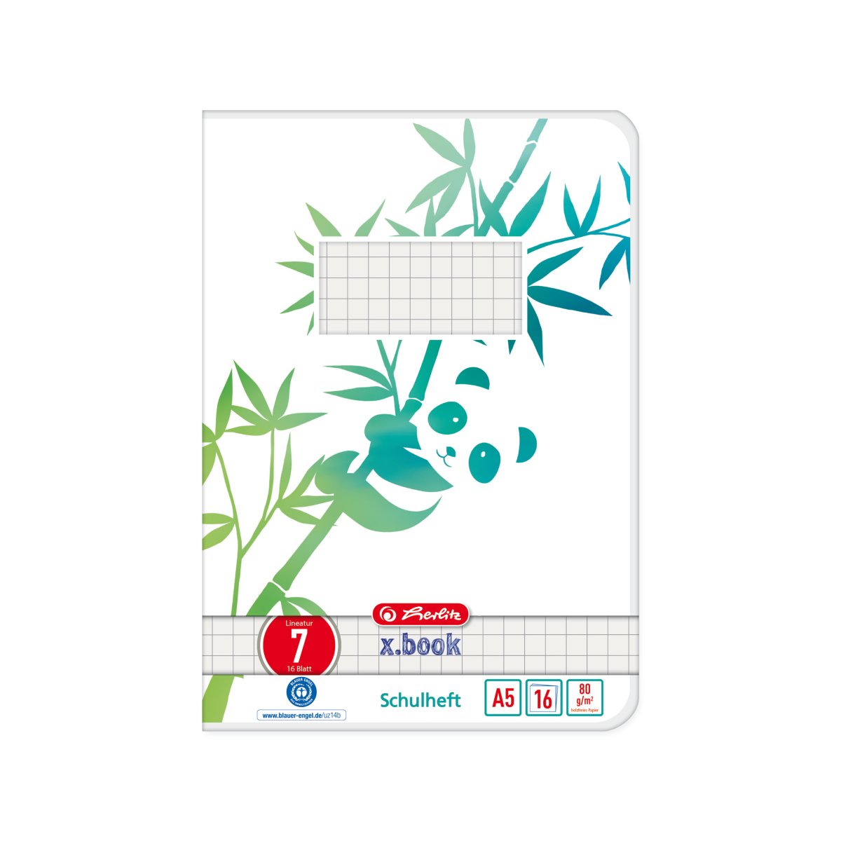 Schulheft A5 GREENline Lineatur 07 Panda 16 Blatt