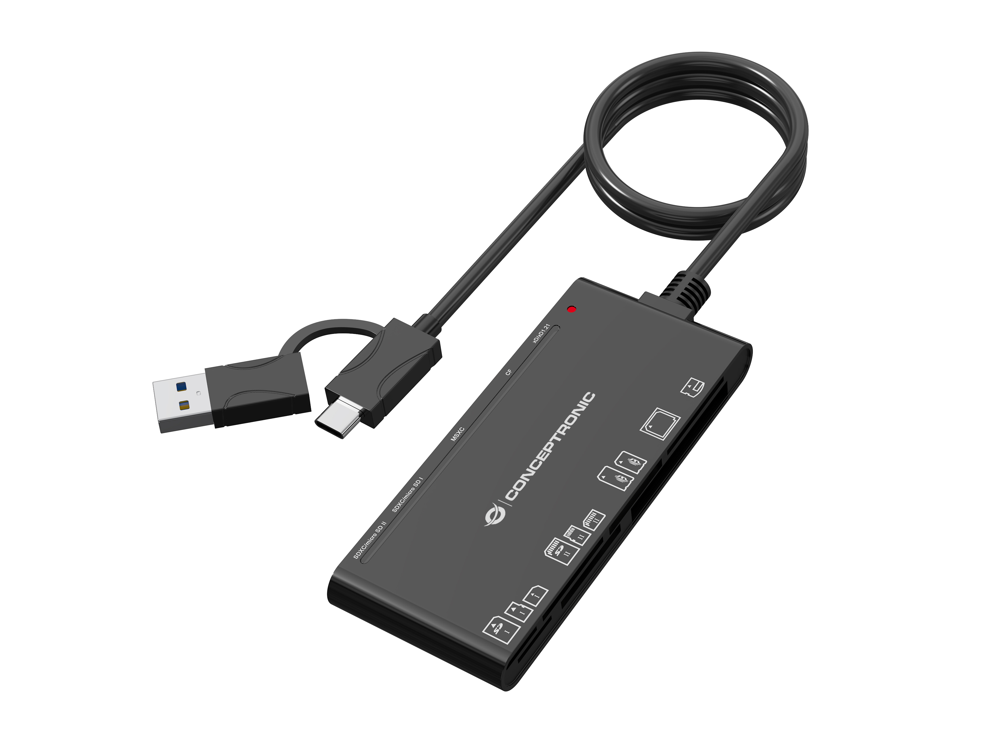 CONCEPTRONIC Kartenleser USB-A/-C3.2->7-in-1         schwarz