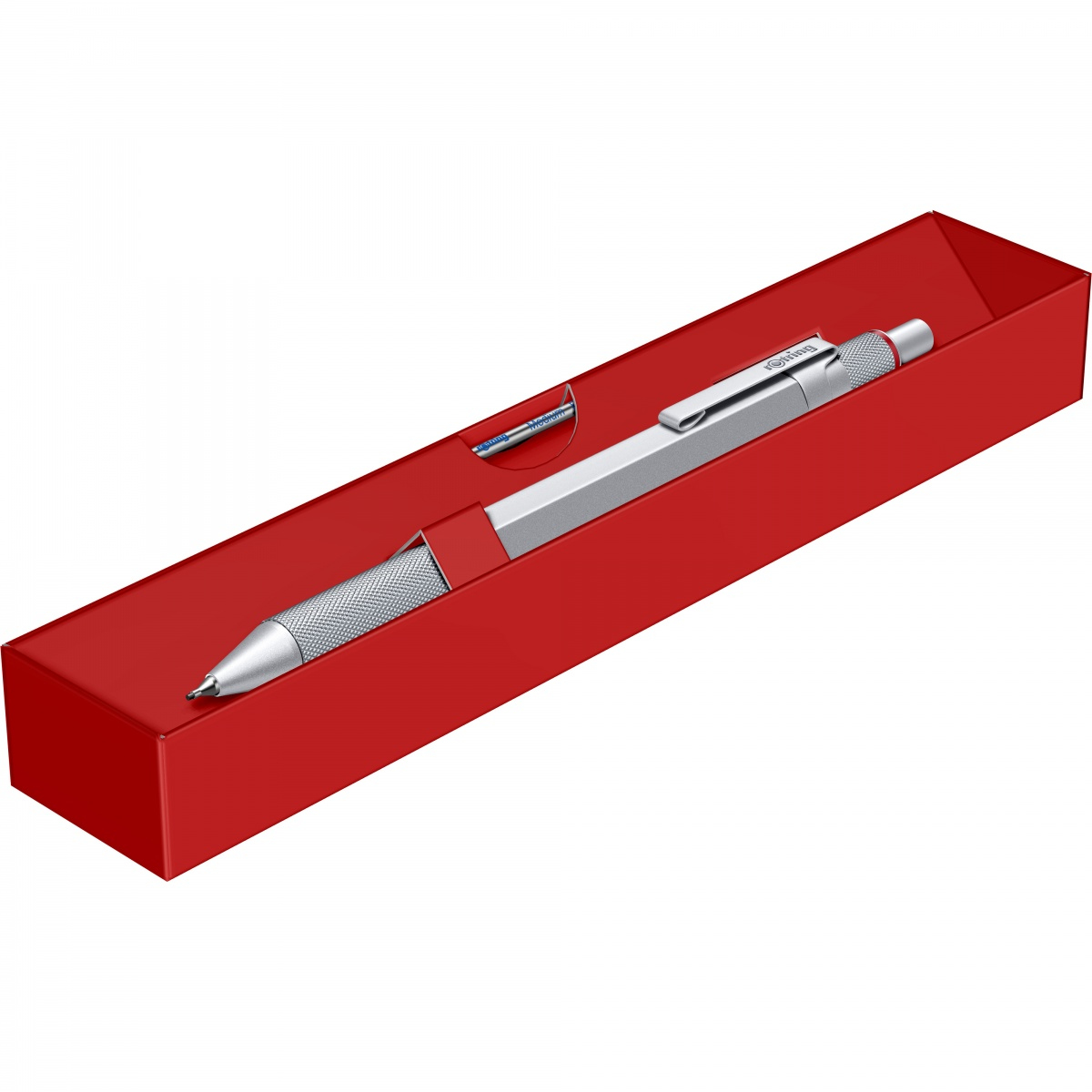 rOtring | Multipen 3in1 Silber | Feinminenstift 0,5 und Kugelschreiber blau/rot | Geschenkbox