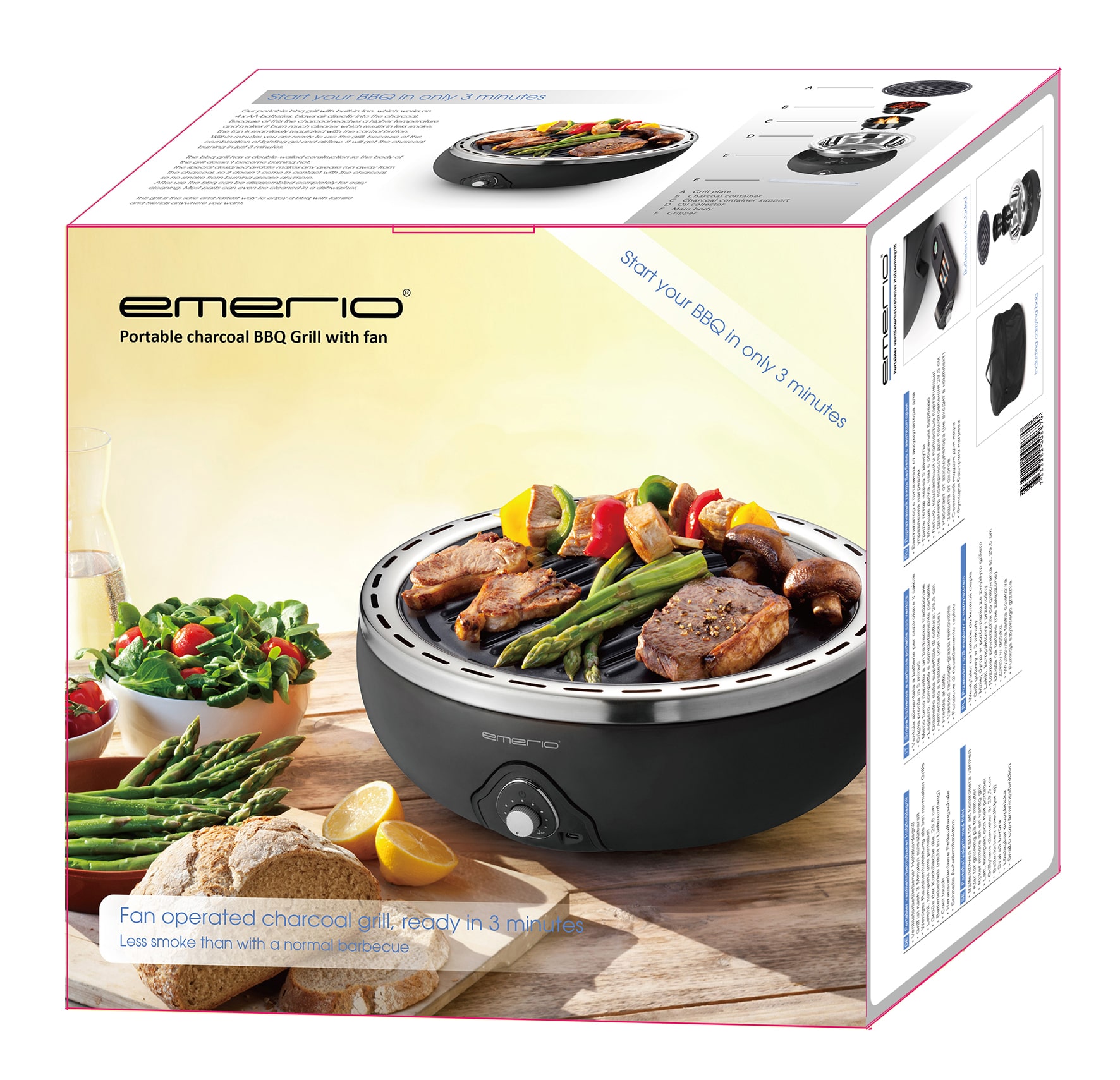 Emerio BBQ Grill Portable, Ventilatorbetr.Holzkohle, Tasche