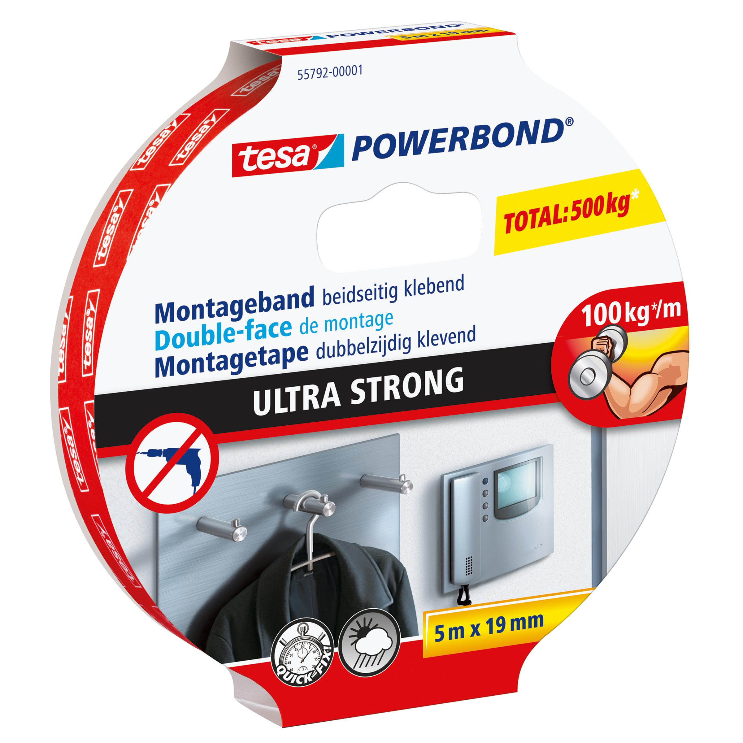 Powerbond Ultra Strong - Montageband - Weiß - 5 m - Indoor - Kunststoff - Stein - Holz - 1 kg/cm