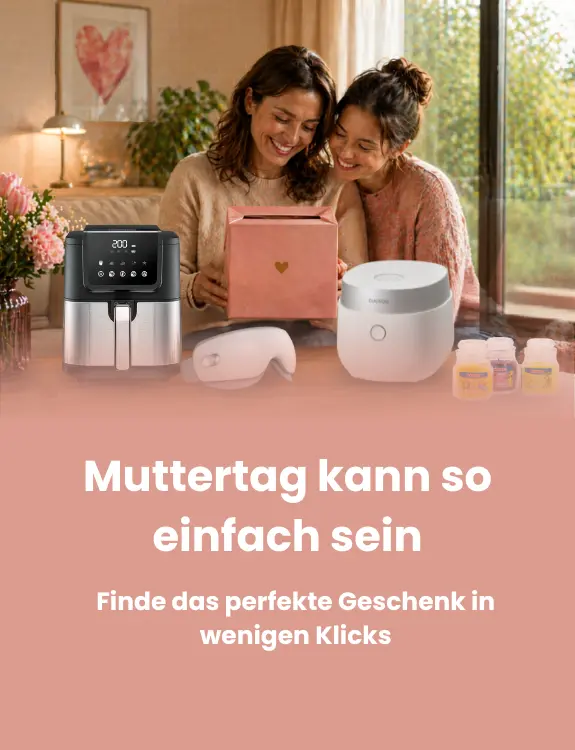 banner-muttertag. mit produkten (Gesichtsmaske, Fritteuse, duftkerzen)