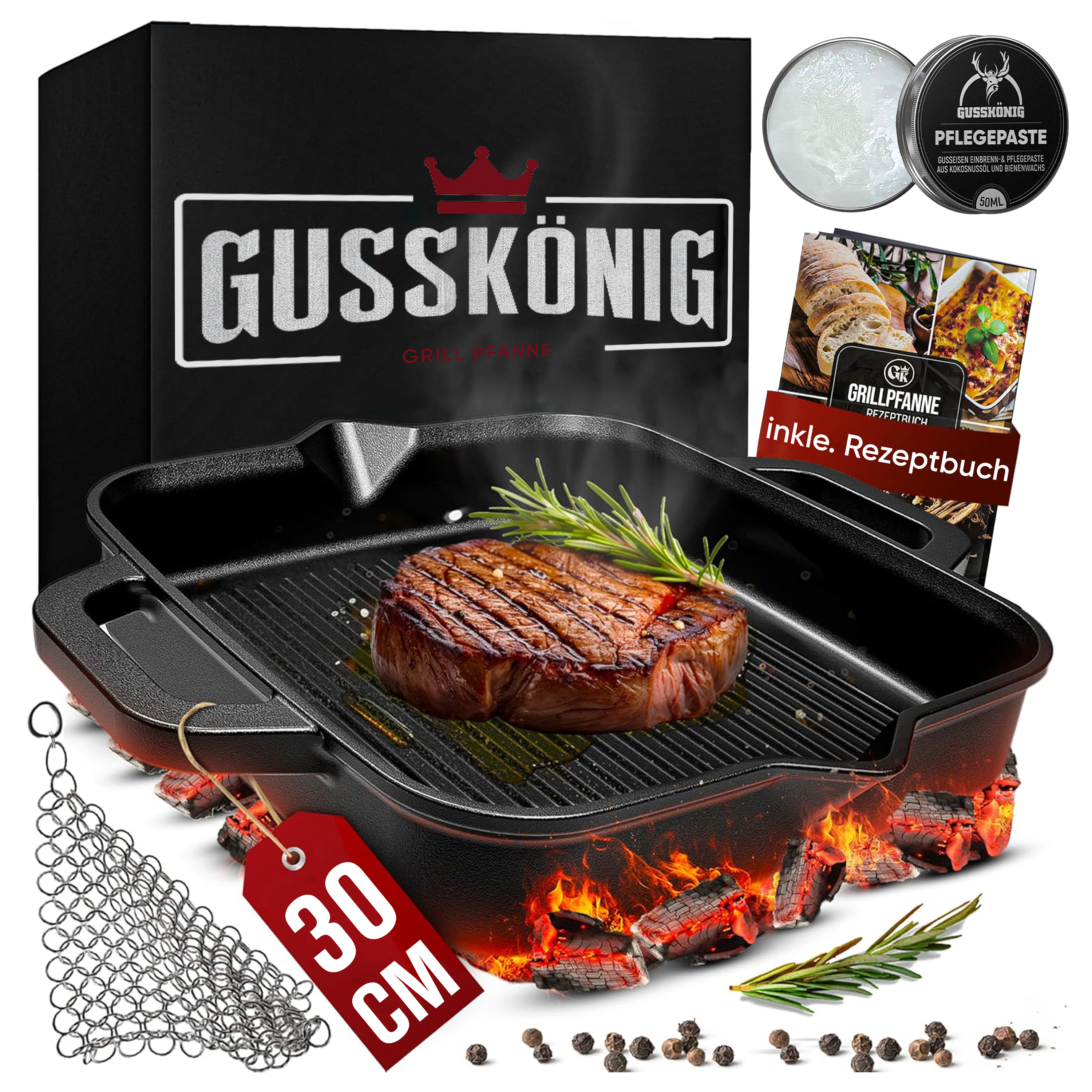 Grillpfanne aus Gusseisen, 30 cm