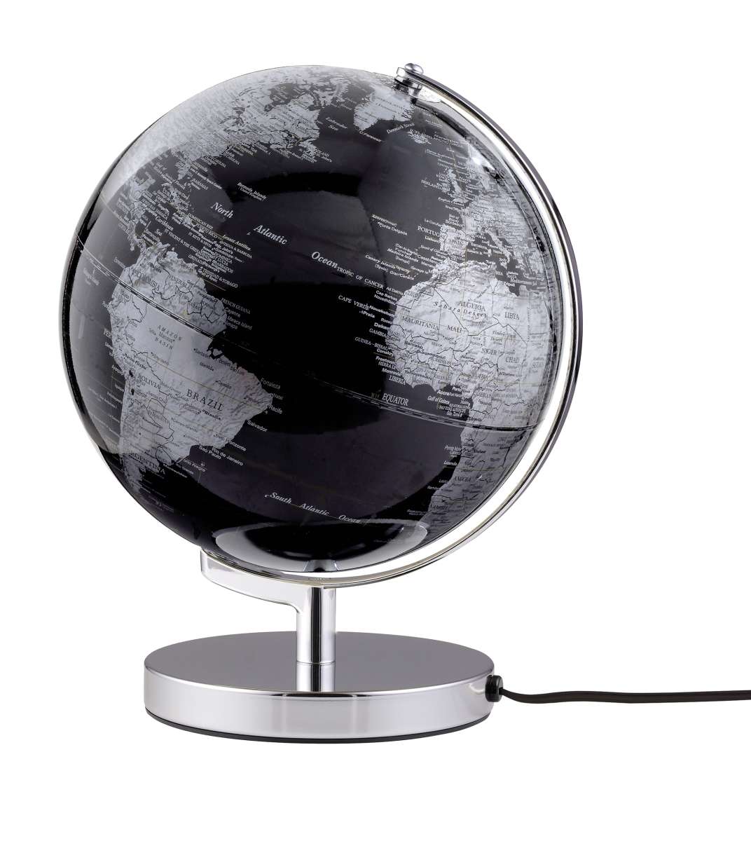 Globus TERRA LIGHT – Leuchtglobus 25 cm – Schwarz / Silberfarben