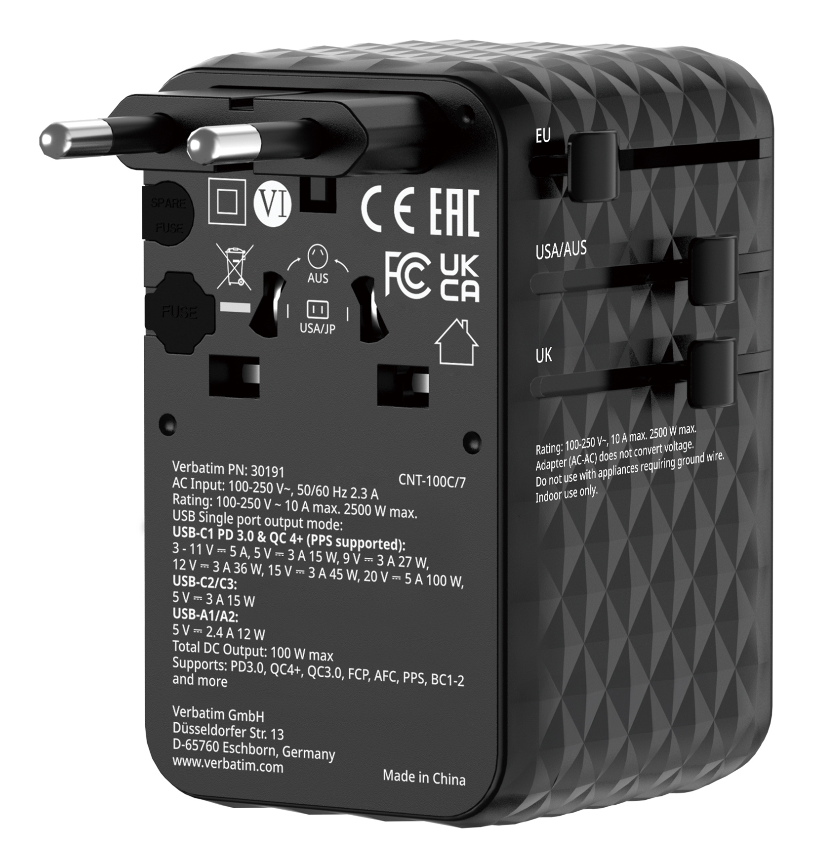 Charge'n'Travel Adapter 100W 1C retractable black