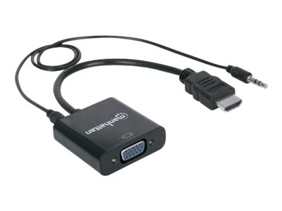 Manhattan HDMI auf VGA-Konverter, HDMI-Stecker auf VGA-Buchse, mit Audio, optionaler USB Micro-B-Stromport, schwarz - Video- / Audio-Adapter - HDMI (M)