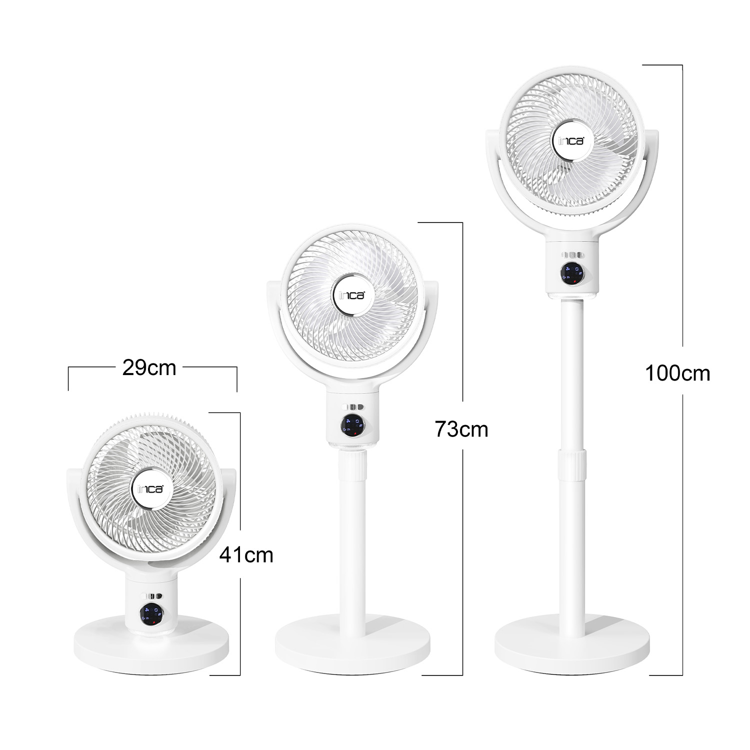 Standventilator mit Akku, BLDC-Motor , 5 Stufen und LED, weiß