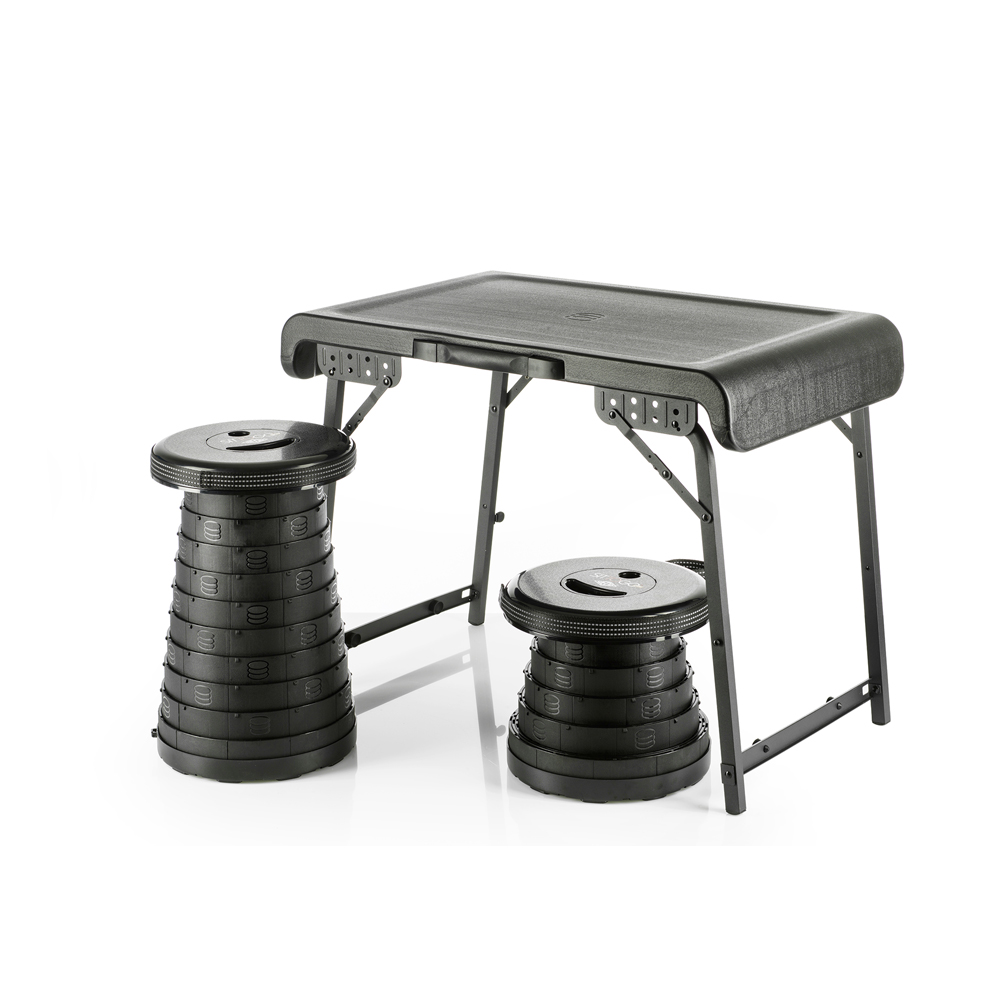 Camping Set 1 Tisch und 2 Teleskophocker NXT schwarz