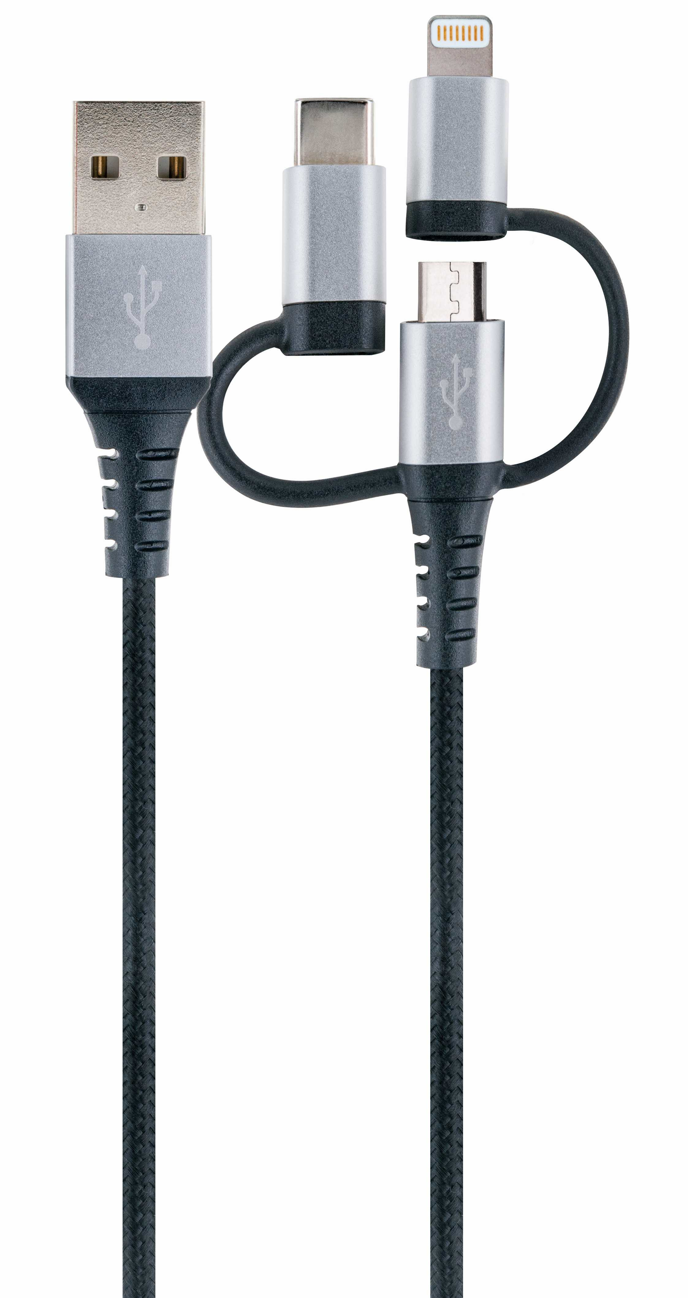 Ladekabel USB 2.0 A>3-in-1 1,5m schwarz/silber