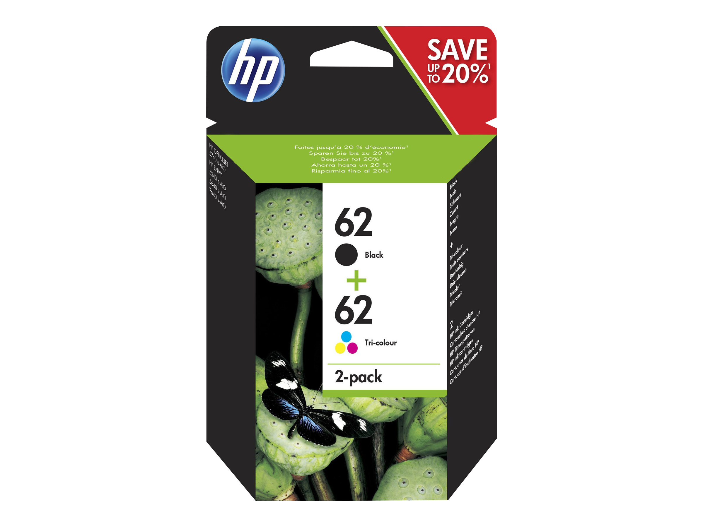 HP 62 2er Pack Schwarz Farbe dreifarbig Tintenpatrone