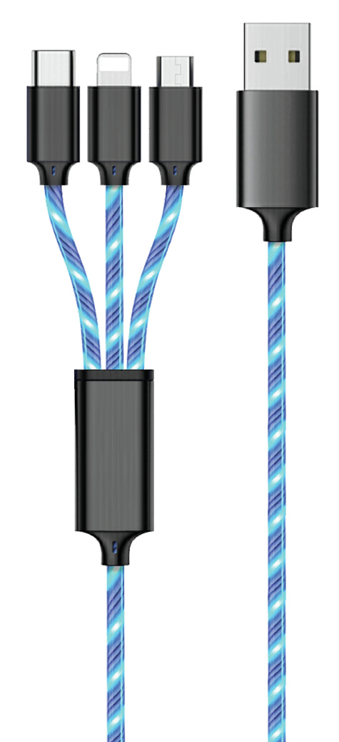 3in1 LED Kabel blau für Micro-USB & Apple & USB Type-C
