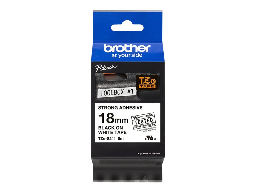 Brother TZe-S241 - Extra starker Klebstoff - Schwarz auf Weiß - Rolle (1,8 cm x 8 m)