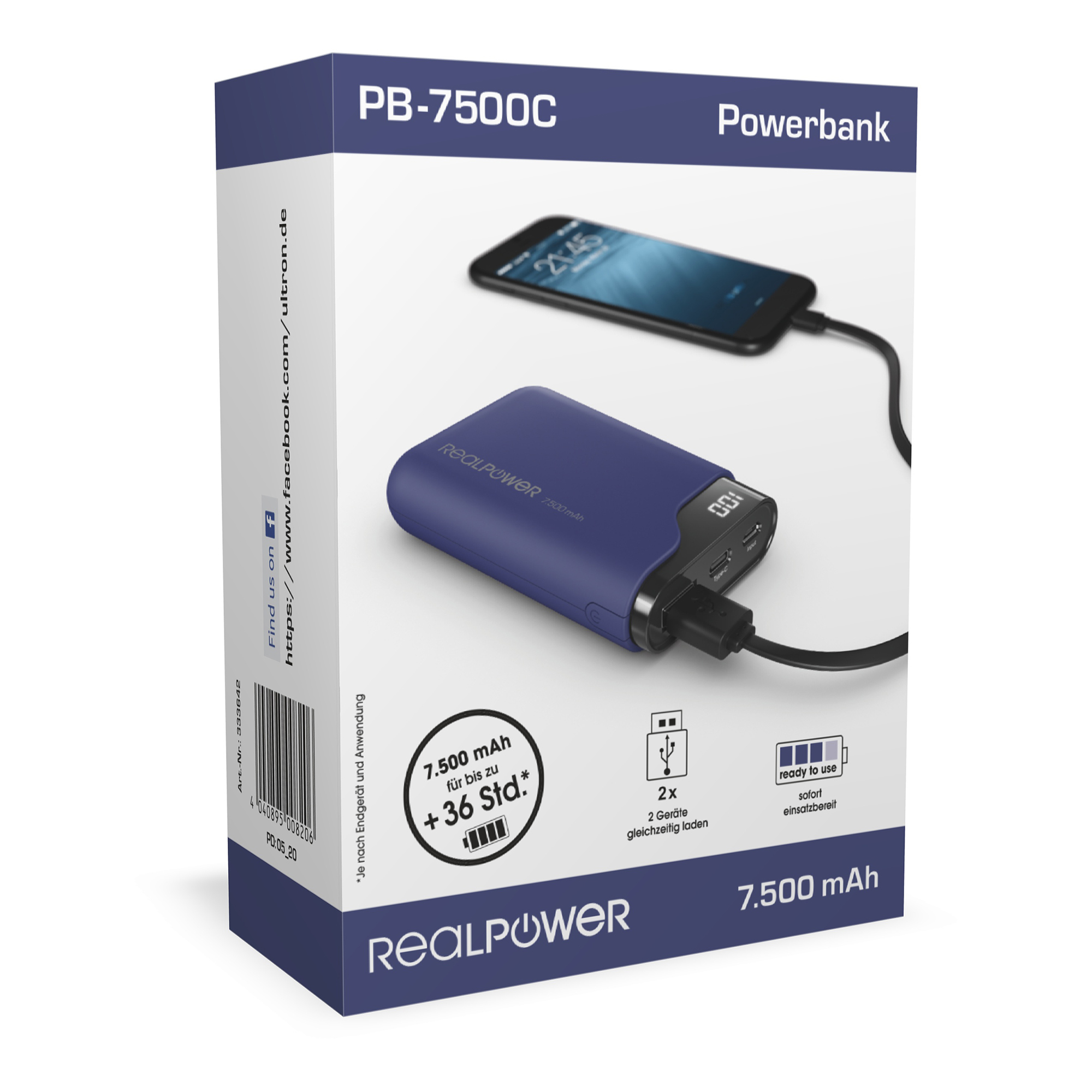 RealPower Powerbank Type C 7500 midnight blue