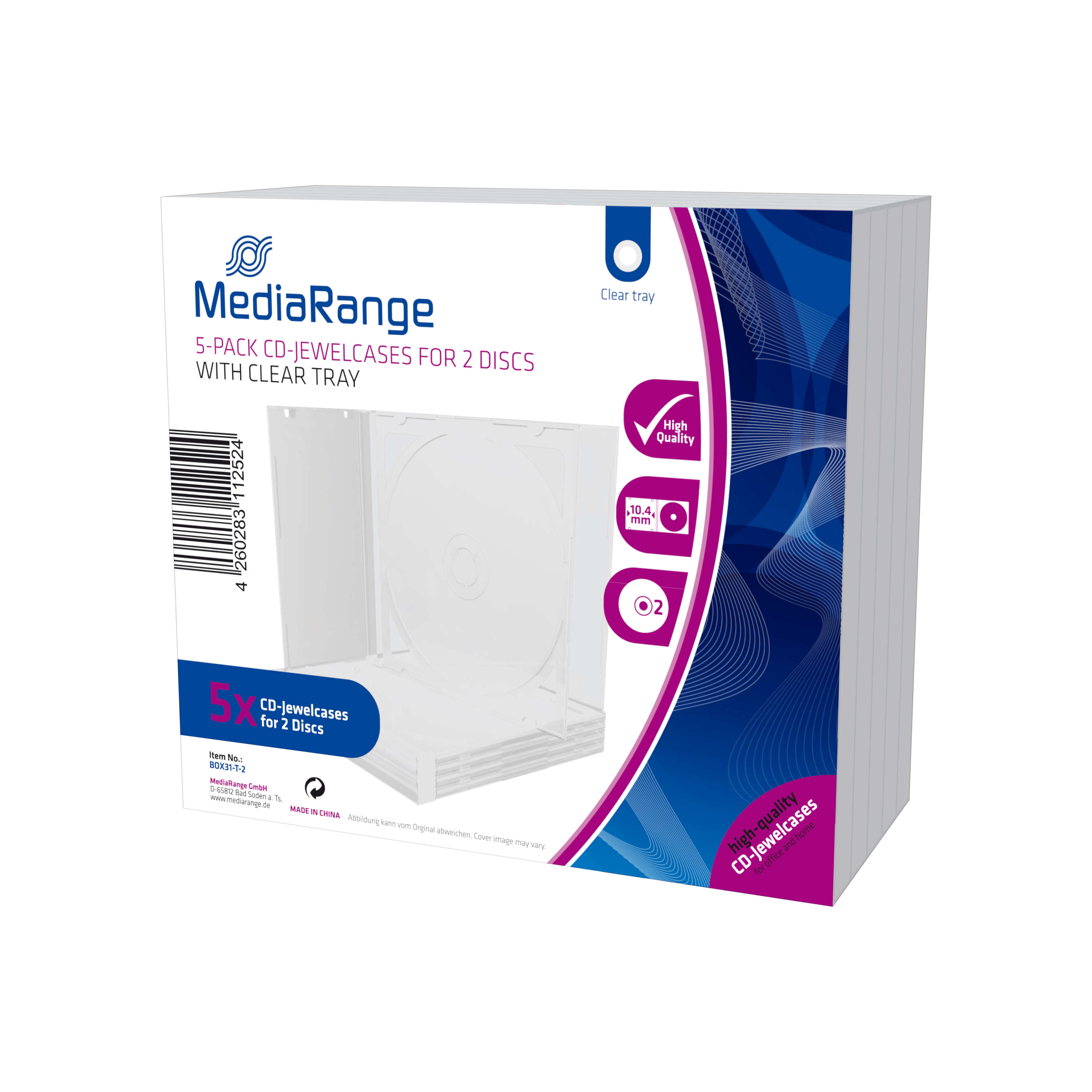 CD-Leerhülle für 2 Dics 10.4mm transpa. Tray 5pcs - 2er