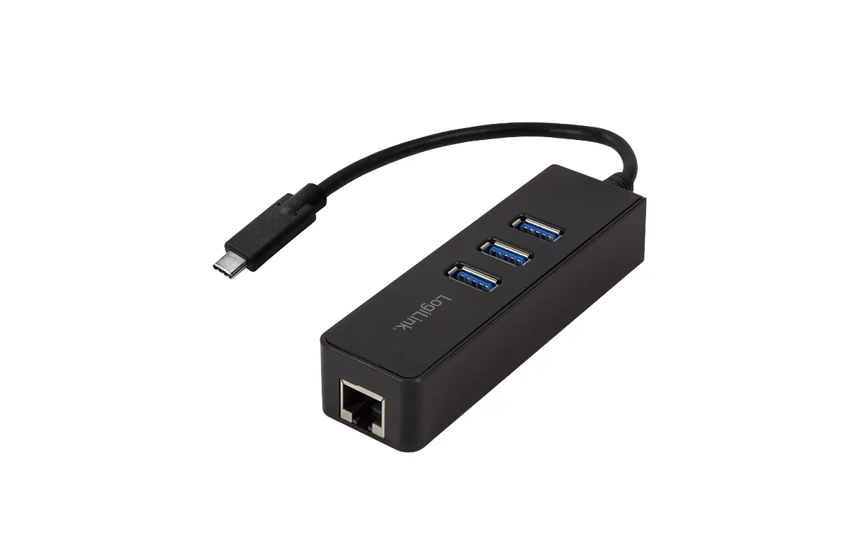 USB-C Hub mit Gigabit LAN | 3x USB 3.2 Gen 1 | RJ45 | 5 Gbit/s | Schwarz