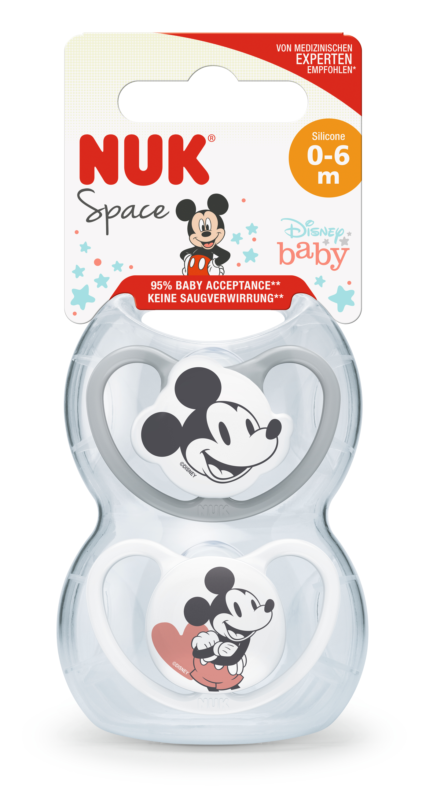 NUK Schnuller Silikon Gr.1 Disney Mickey Space 2Stk grau/wss