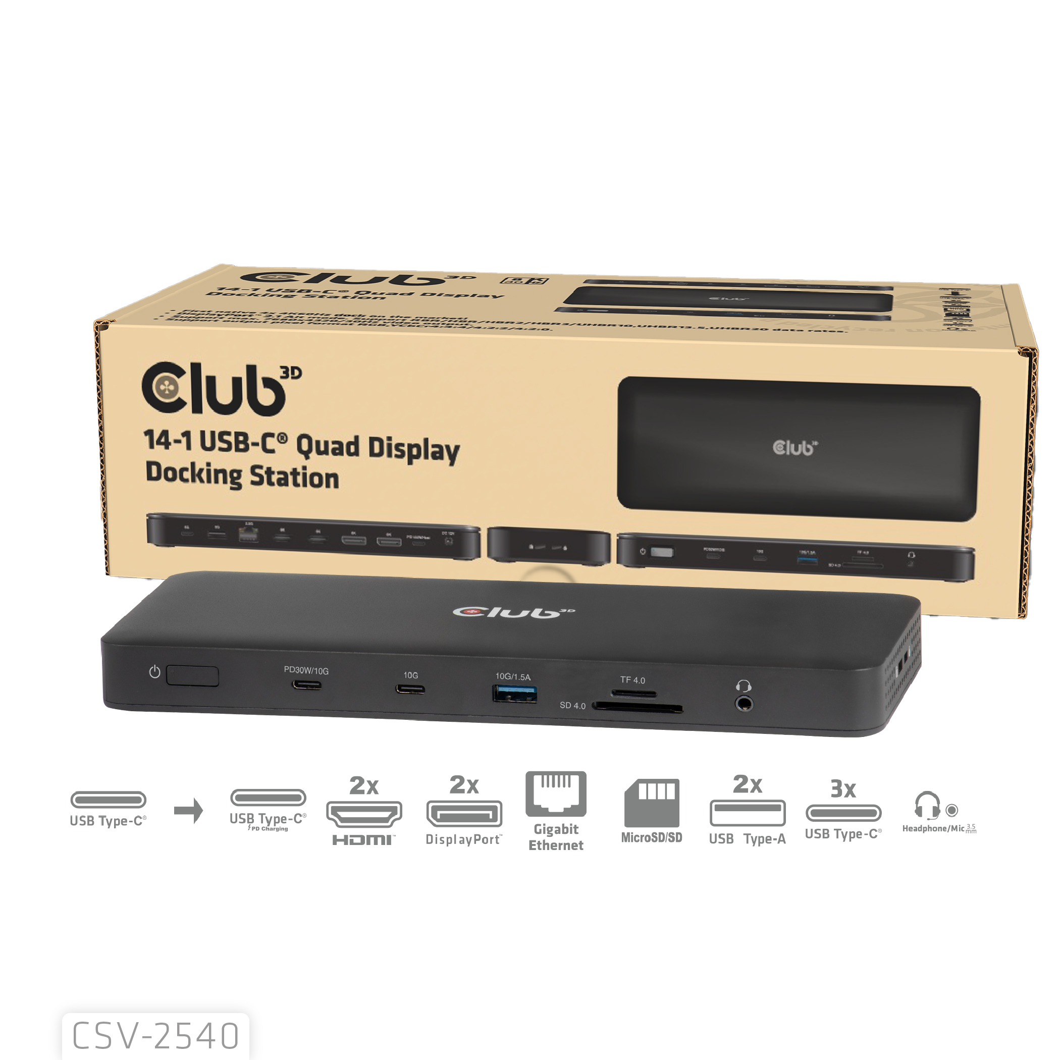 Club3D USB-C 14in1-Dock>2xDP2.1/2xHDMI/3xUSB-C 4K60Hz PD100W retail