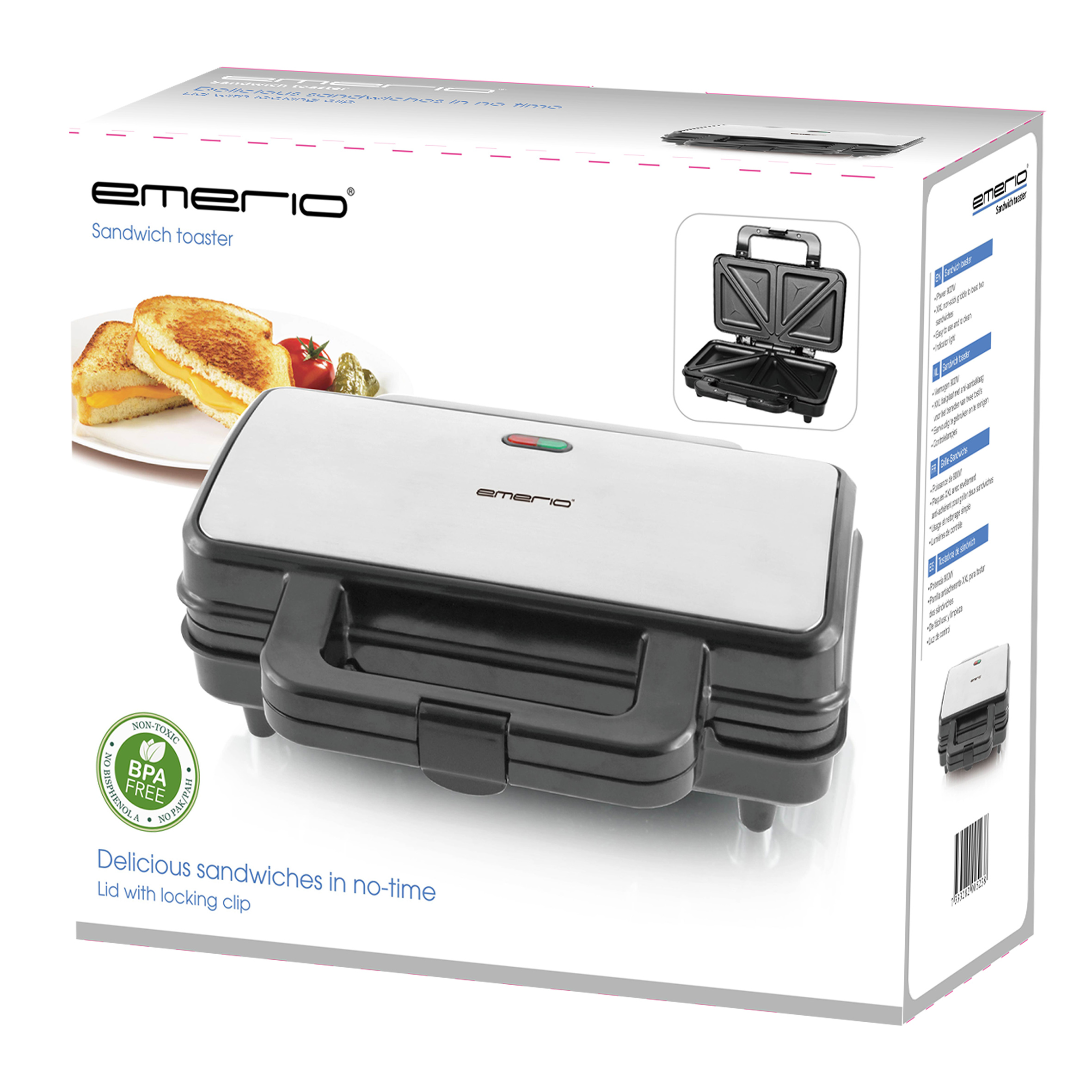 Emerio |Sandwichtoaster | 2-Scheiben-Toaster | Sandwich-Platten